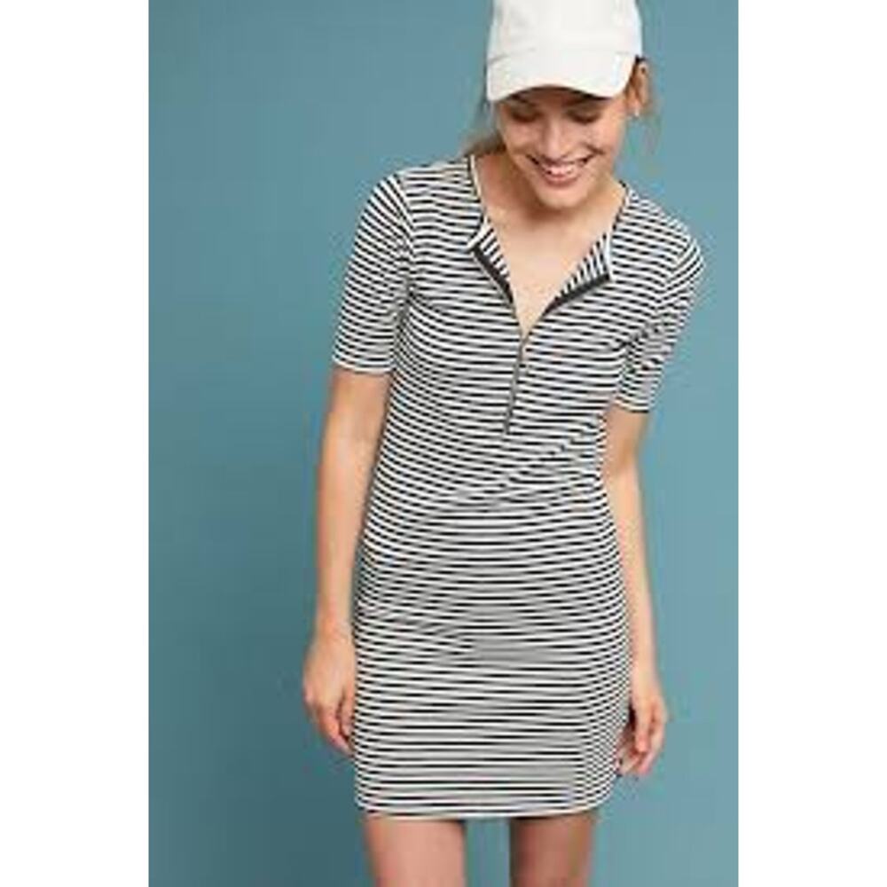 Anthropologie Current Elliott Dress, The Leighton, Black White Stripe, New Sz 1